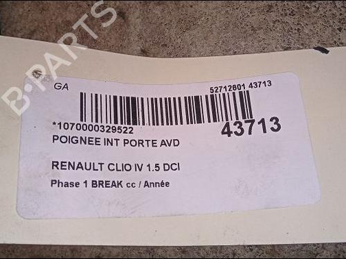 Used Front right interior door handle RENAULT CLIO IV Grandtour (KH_) 1.5 dCi 90 (KHN3, KHN4) (90 hp) 9619096