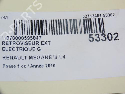 Ryggespeil venstre RENAULT MEGANE III Hatchback (BZ0/1_, B3_) 1.4 TCe (BZ0F, BZ1V) (131 hp) 28801987