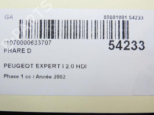 Used Right headlight PEUGEOT EXPERT Van (222) 2.0 HDI (94 hp) 30404081