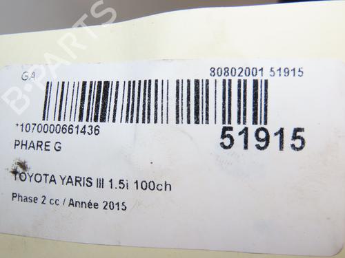 Used Left headlight TOYOTA YARIS (_P13_) 1.5 Hybrid (NHP130_) (101 hp) 29318809