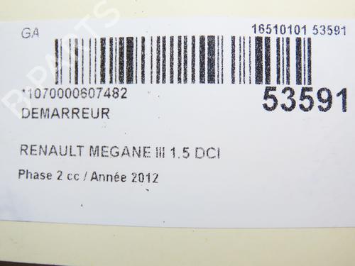 Démarreur RENAULT MEGANE III Hatchback (BZ0/1_, B3_) 1.5 dCi (BZ09, BZ0D, BZ1W, BZ29, BZ14) (110 hp) 28829027