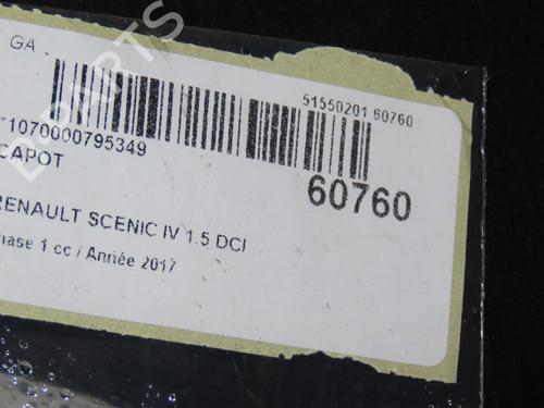 Used Hood Hood RENAULT SCÉNIC IV (J9_) 1.5 dCi 110 (110 hp) 39997079 39997079