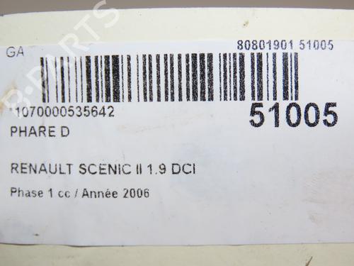 Right headlight RENAULT SCÉNIC II (JM0/1_) 1.9 dCi | BP28802237C29