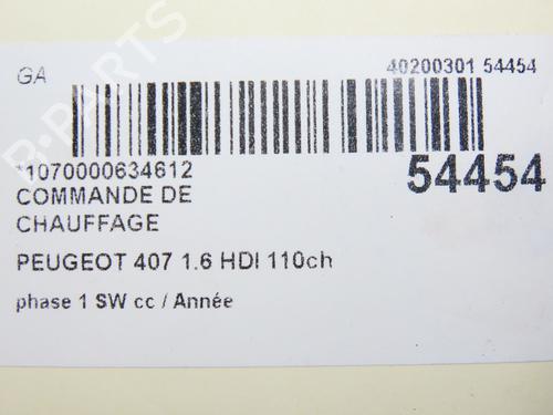 Climate control PEUGEOT 407 SW (6E_, 6D_) 1.6 HDi 110 | BP28830395I5 