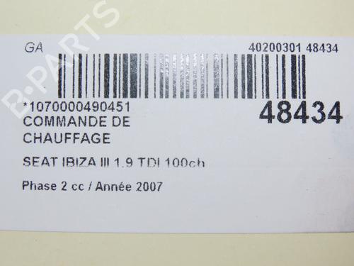Used Climate control SEAT IBIZA III (6L1) 1.9 TDI (100 hp) 16637568