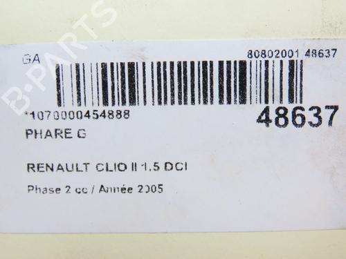 Left headlight RENAULT CLIO II (BB_, CB_) 1.5 dCi (B/CB07) | BP15672050C28 
