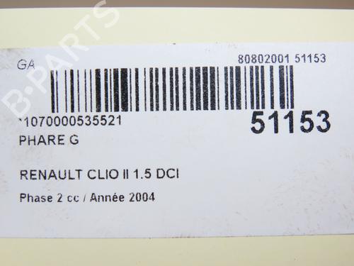 Used Left headlight Left headlight RENAULT CLIO II (BB_, CB_) 1.5 dCi (B/CB08) (82 hp) 24359129 24359129