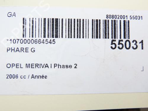 Used Left headlight OPEL MERIVA A MPV (X03) 1.6 (E75) (105 hp) 30582911