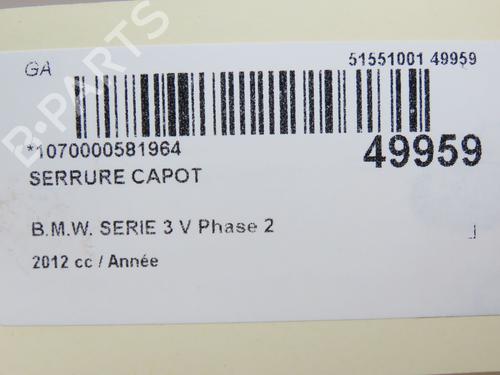 Used Hood lock BMW 3 (F30, F80) 335 i (326 hp) 22535507