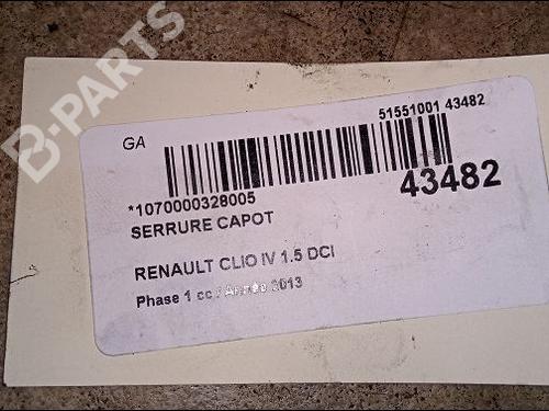 Hood lock RENAULT CLIO IV (BH_) 1.5 dCi 75 | BP9618918C133 