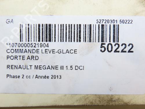 Right rear window switch RENAULT MEGANE III Hatchback (BZ0/1_, B3_) 1.5 dCi (BZ0C) | BP19326593I28 