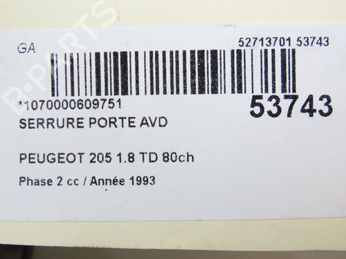 Front right lock PEUGEOT 205 II (20A/C) 1.8 XDT | BP30366647C97