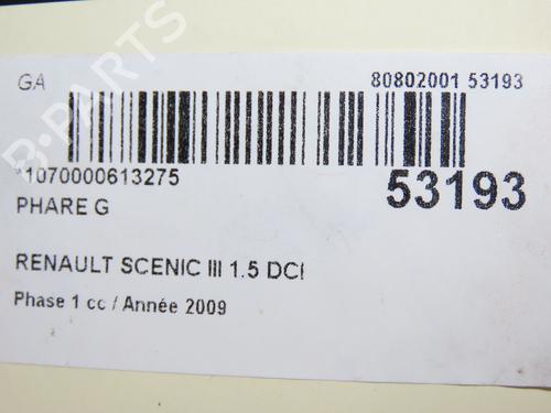 Left headlight RENAULT SCÉNIC III (JZ0/1_) 1.5 dCi | BP28832540C28 