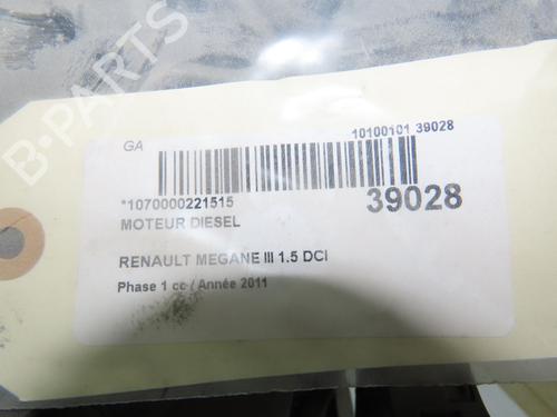 Used Engine Engine RENAULT MEGANE III Hatchback (BZ0/1_, B3_) 1.5 dCi (BZ0C) (90 hp) 12116832 12116832