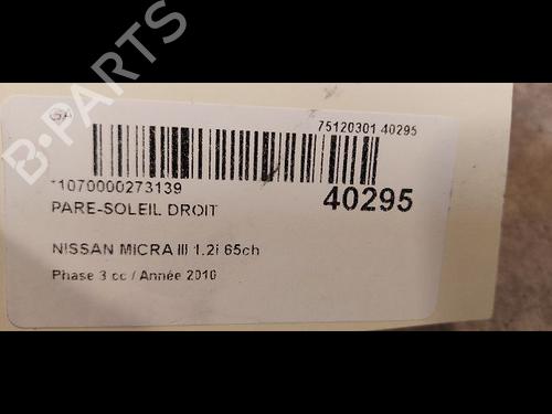 Right sun visor NISSAN MICRA III (K12) 1.2 16V | BP9612891I2