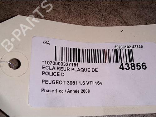 Used Licence plate light PEUGEOT 308 I (4A_, 4C_) 1.4 16V (95 hp) 14880609