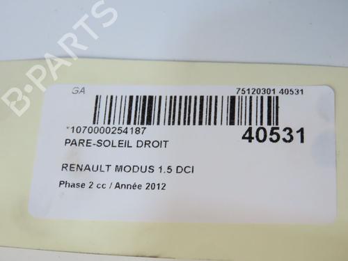 Used Right sun visor Right sun visor RENAULT MODUS / GRAND MODUS (F/JP0_) 1.5 dCi 75 (75 hp) 9610179 9610179