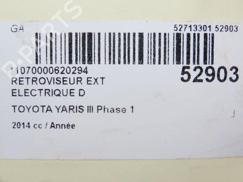 Used Right mirror TOYOTA YARIS (_P13_) 1.5 Hybrid (NHP130_, NHP130) (101 hp) 28831372
