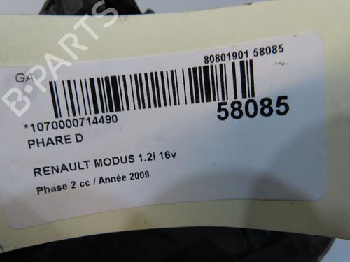 Used Right headlight Right headlight RENAULT MODUS / GRAND MODUS (F/JP0_) 1.2 (JP0C, JP0K, FP0C, FP0K, FP0P, JP0P, JP0T) (75 hp) 39660528 39660528