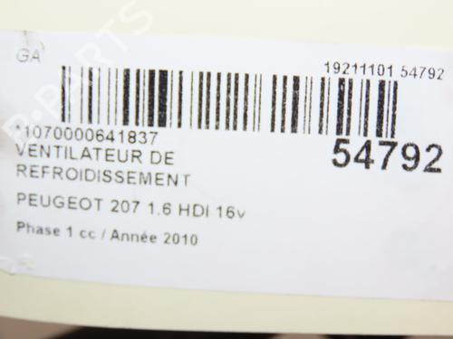 Used Radiator fan PEUGEOT 207 (WA_, WC_) 1.6 HDi (90 hp) 28614627