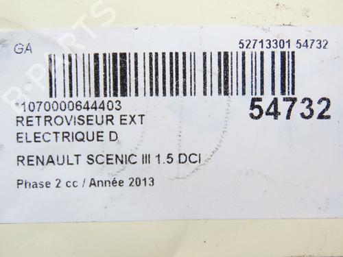 Used Right mirror RENAULT SCÉNIC III (JZ0/1_) 1.5 dCi (110 hp) 29294201