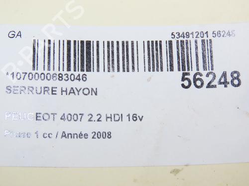 Used Tailgate lock PEUGEOT 4007 (VU_, VV_) 2.2 HDi (156 hp) 31121083