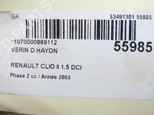 Used Tailgate lift support RENAULT CLIO II (BB_, CB_) 1.5 dCi (B/CB07) (65 hp) 32179187