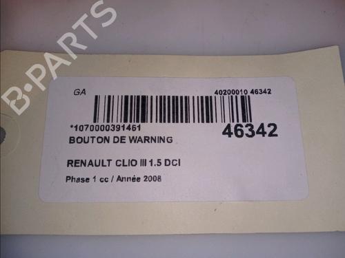 Used Warning switch RENAULT CLIO III (BR0/1, CR0/1) 1.5 dCi (BR0H, CR0H, CR1S, BR1S) (106 hp) 11100858