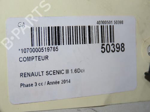 Instrument cluster RENAULT SCÉNIC III (JZ0/1_) 1.6 dCi (JZ00, JZ12) | BP18452127C47 