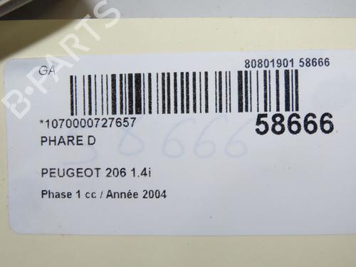 Højre forlygte Højre forlygte PEUGEOT 206 Hatchback (2A/C) 1.4 i (75 hp) 37479669 37479669