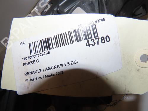 Used Left headlight Left headlight RENAULT LAGUNA III (BT0/1) 1.5 dCi (BT00, BT0A, BT0T, BT1J) (110 hp) 9619075 9619075