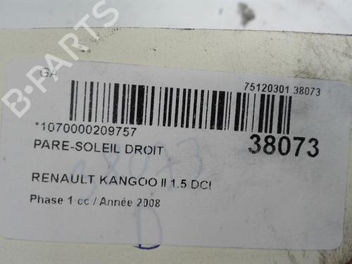 Used Right sun visor RENAULT KANGOO / GRAND KANGOO II (KW0/1_) 1.5 dCi 85 (KW0K, KW0L, KW0B) (86 hp) 9604373
