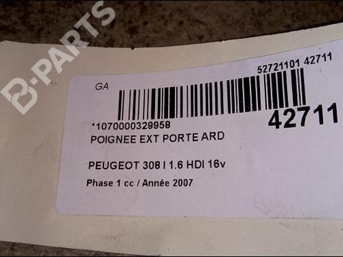 Rear right exterior door handle PEUGEOT 308 I (4A_, 4C_) 1.6 HDi | BP9619156C130