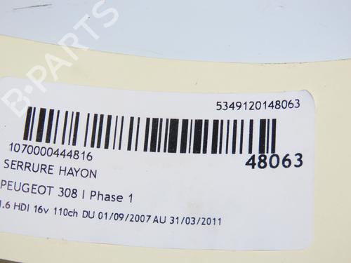 Tailgate lock PEUGEOT 308 I (4A_, 4C_) 1.6 HDi | BP16667372C101 