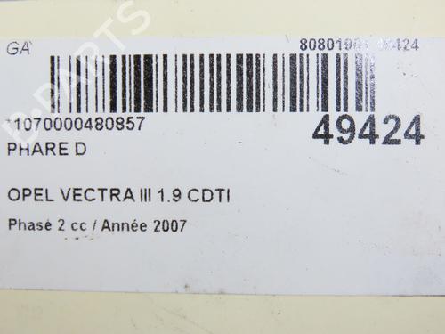 Used Right headlight OPEL VECTRA C GTS (Z02) 1.9 CDTI (F68) (120 hp) 24966223