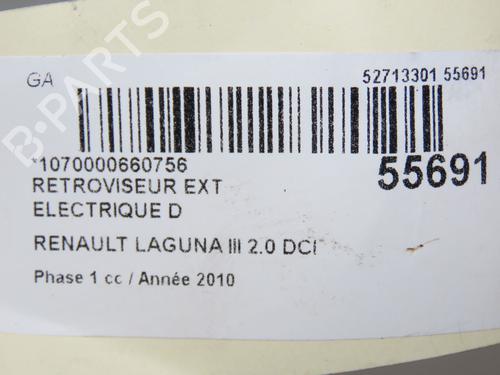 Right mirror RENAULT LAGUNA III (BT0/1) 2.0 dCi (BT07, BT0J, BT14, BT1A, BT1S) | BP31843334C27 