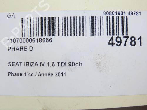 Used Right headlight SEAT IBIZA IV (6J5, 6P1) 1.6 TDI (90 hp) 28802235