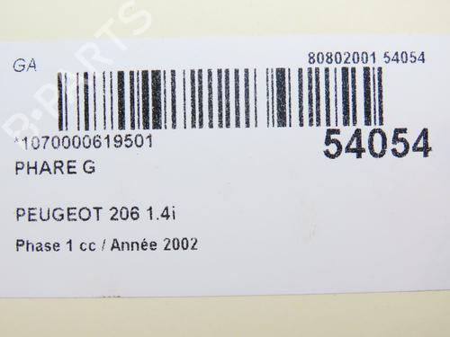 Used Left headlight Left headlight PEUGEOT 206 Hatchback (2A/C) 1.4 i (75 hp) 28832556 28832556