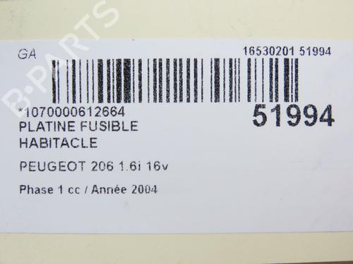 Fuse box PEUGEOT 206 Hatchback (2A/C) 1.6 16V | BP28829162E1