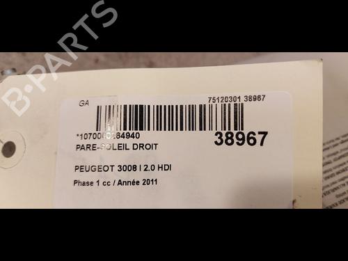 Used Right sun visor PEUGEOT 3008 I MPV (0U_) 2.0 HDi 150 / BlueHDi 150 (150 hp) 9612023