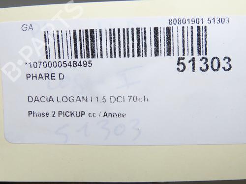 Used Right headlight Right headlight DACIA LOGAN Pickup (US_) 1.5 dCi (US0K) (68 hp) 31302762 31302762