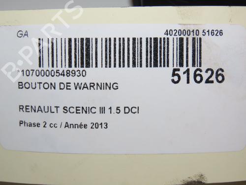 Used Warning switch RENAULT SCÉNIC III (JZ0/1_) 1.5 dCi (110 hp) 19326520