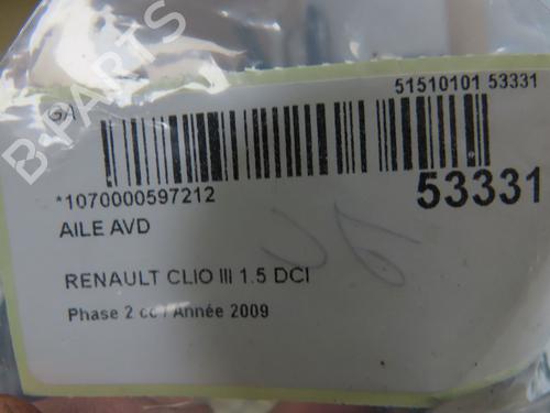 Right front fenders RENAULT CLIO III (BR0/1, CR0/1) 1.5 dCi (BR17, CR17) | BP28830920C42 