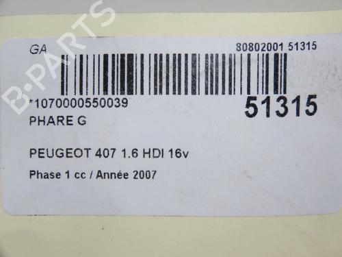 Left headlight PEUGEOT 407 (6D_) 1.6 HDi 110 (6D9HZC, 6D9HYC) | BP20140636C28 