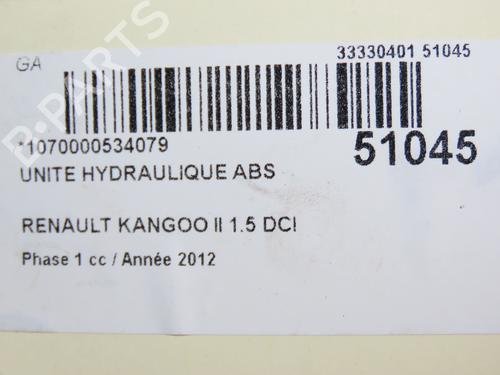 Used ABS pump RENAULT KANGOO Express (FW0/1_) 1.5 dCi 90 (FW0G, FW05, FW08, FW11) (90 hp) 28829944