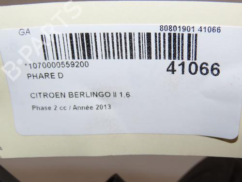Højre forlygte CITROËN BERLINGO Box Body/MPV (B9) 1.6 HDi 90 (90 hp) 28832434