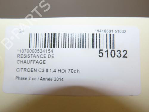 Varmeblæsermodstand CITROËN C3 II (SC_) 1.4 HDi 70 (SC8HZC, SC8HR0, SC8HP4) (68 hp) 20327609