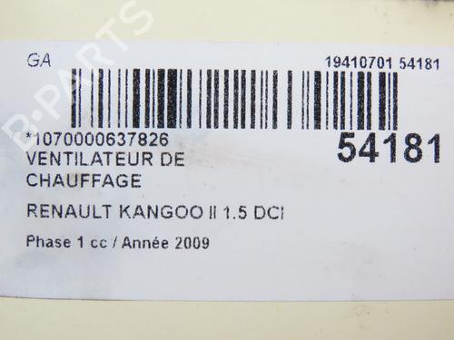 Used Heater blower motor RENAULT KANGOO / GRAND KANGOO II (KW0/1_) 1.5 dCi 85 (KW0K, KW0L, KW0B) (86 hp) 28829368