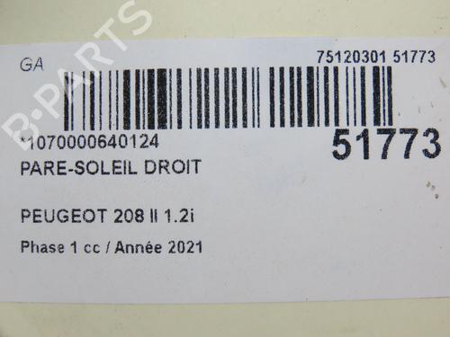 Right sun visor PEUGEOT 208 II (UB_, UP_, UW_, UJ_) 1.2 PureTech 100 | BP28969353I2 
