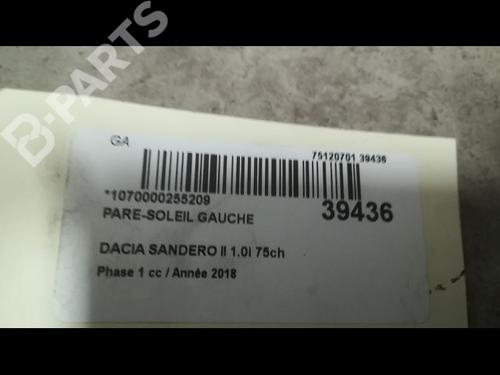 Left sun visor DACIA SANDERO II 1.0 SCe 75 (B8JC, B8JD, B8NC) | BP9610302I1 